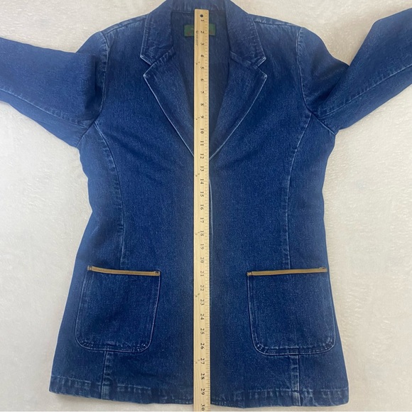 Vintage Orvis Denim Jean Chore Jacket Blazer Leather Elbow Patch Womens Size 8 - Picture 9 of 10